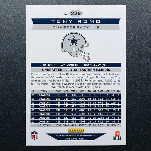 Tony Romo - 2013 Score AM #229 - Picture 2 of 2